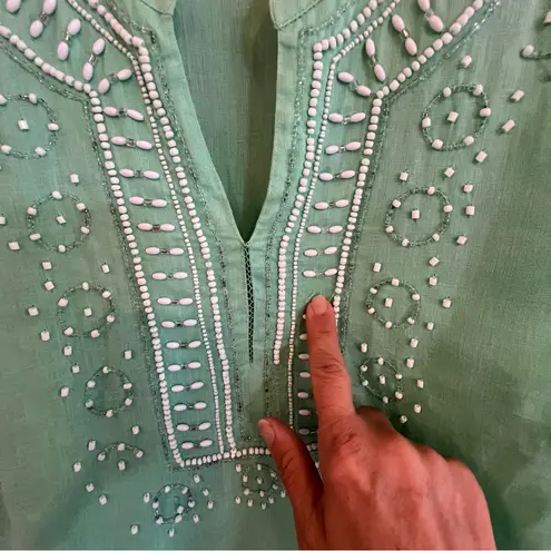 Charter Club Womens Linen Beaded Tunic Top Size L Beach Resort Loose Travel