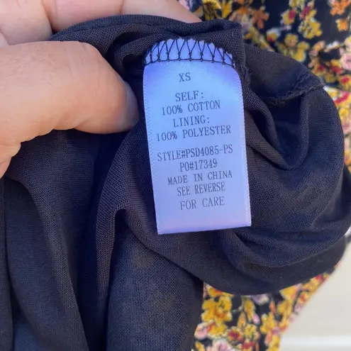 Piper & Scoot Exclusive Womens XS black and yellow floral midi wrap dress