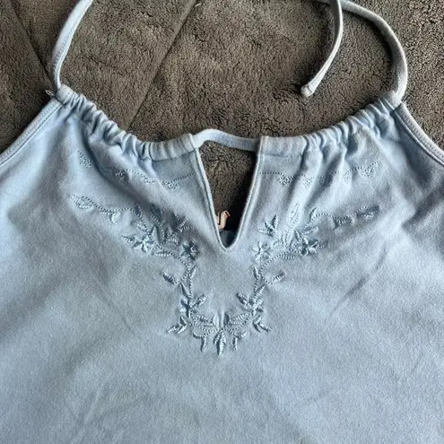 Arizona Jeans Y2K Company baby blue halter crop top floral embroidery size large
