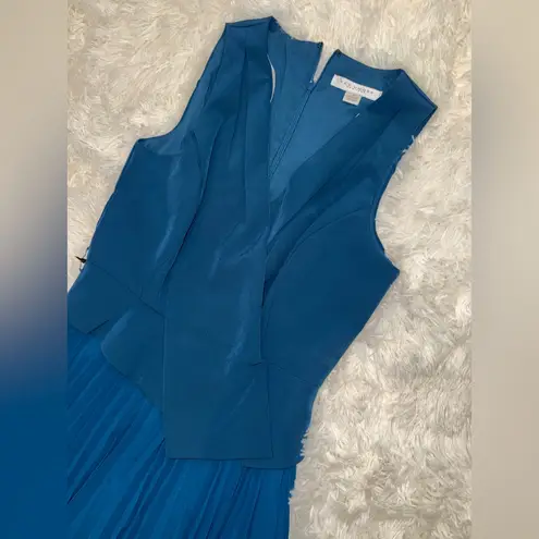 Kay Unger NWOT Orella Pleated vest Midi Ink Teal Dress sz 4