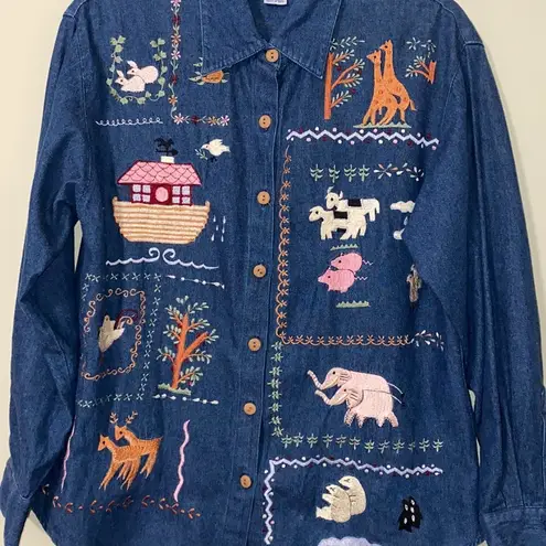 Casey Coleman vintage embroidered Noah’s Ark denim Blue