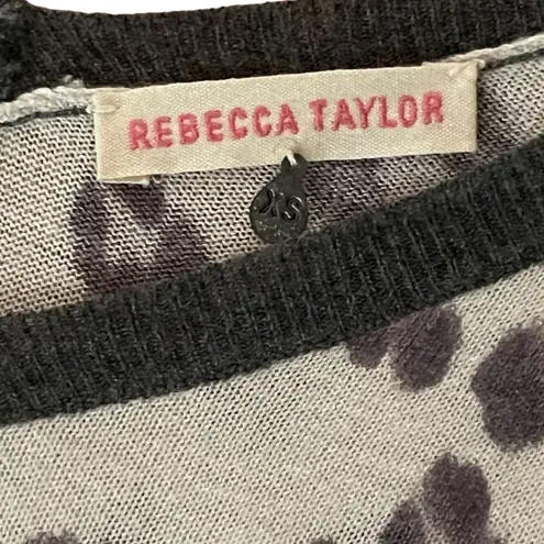 Rebecca Taylor Leopard Print V-Neck Lightweight High Low Sweater Top Size XS