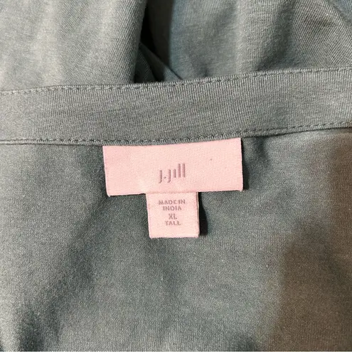 J. Jill Button Front Pleated Jersey Knit Long Sleeve Midi Dress Teal XL Tall Green