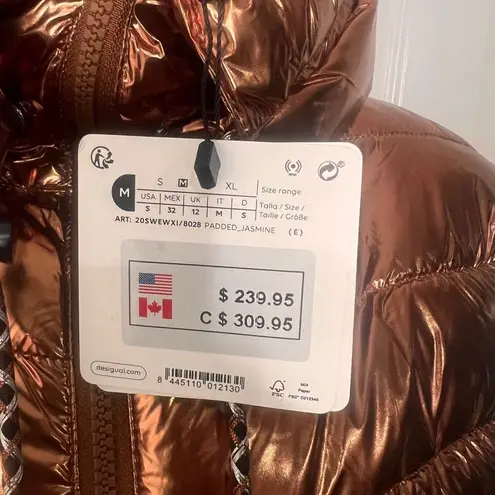Desigual Womens Jasmine Metallic Copper Packable Padded Puffer Jacket Size Small