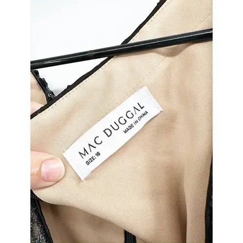 Mac Duggal 79339 Black Embellished Feather Cap Sleeve Midi Dress Size 18 New