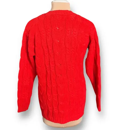 Vintage Copper Key Red Cable Knit Oversized Pocket Cardigan Sweater Grandpa