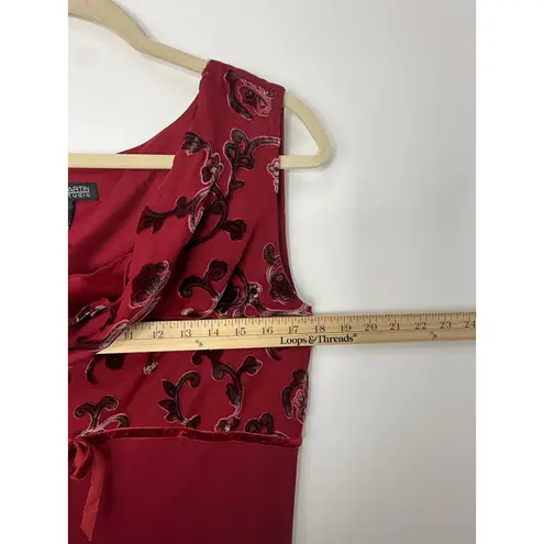 Jonathan Martin Silk Velvet Burnout Maxi Dress Red Cowl Neck Y2K Romantic 8