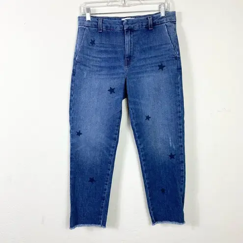 Sundry Soleil Star Print Stamped Raw Hem Distressed Cropped Ankle Jeans Size 27