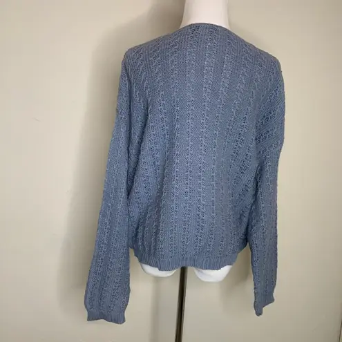 Dusky Blue Textured Sweater V Neck Coastal Grandma Sz Large