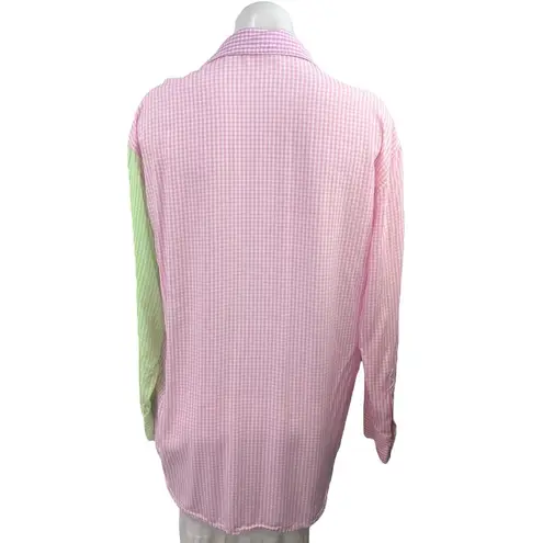 Terez Multi Colorblock Gingham Collared Long Sleeve Button Up Shirt Top Size S