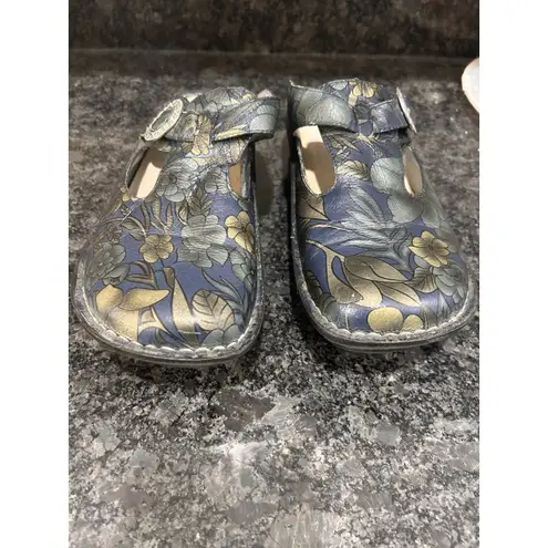 Alegria Navy Floral Leather Slip-Ons Mules Size Women’s EU 38 US 7.5 Support