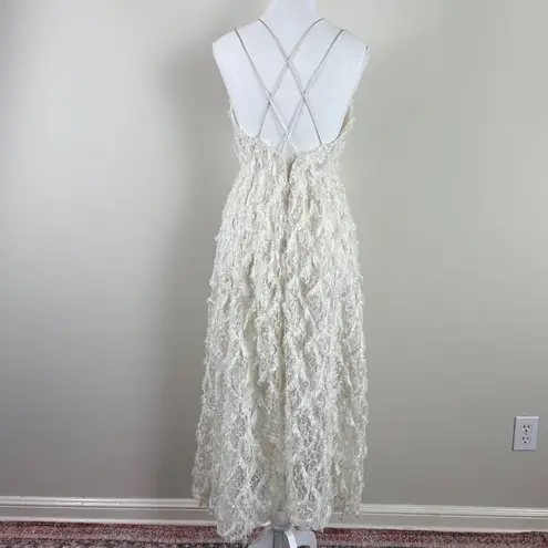 J. ING Cream Lace Shag Strappy Open Back MIDI Dress Size Medium