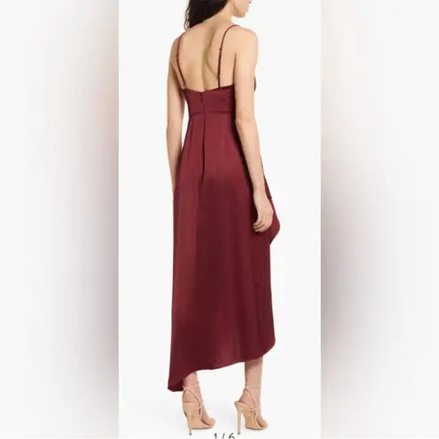 Significant Other | Revolve Elise Formal Wine Red Ruffle Satin Midi Dress 4