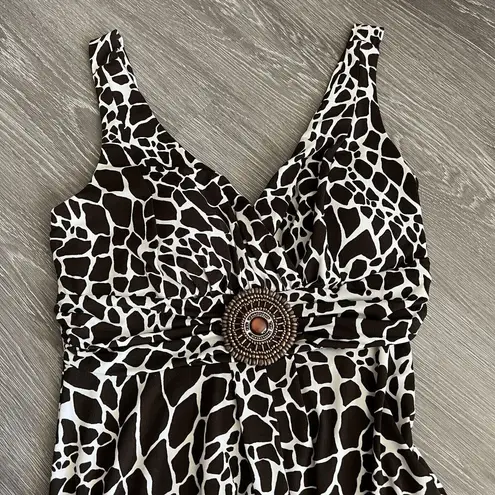 Enfocus Studio En Focus Studio Dress Size 8 Cow Print Sleeveless Fit And Flare Brown White - Image 5