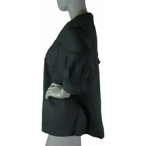 Harvé Benard Harve Benard,18W, Black Linen Blend Shirt, long sleeve button front blouse, $23