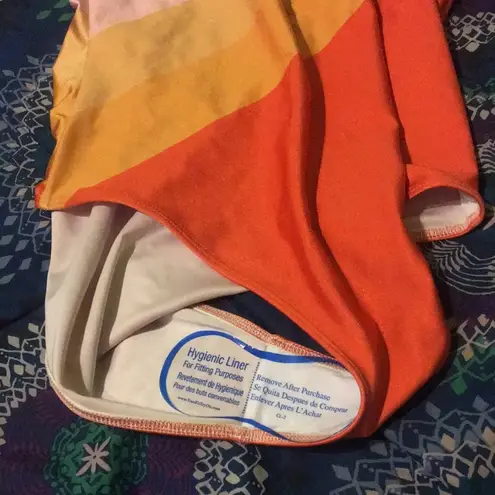 Gold Sheep Orange Pastel Color Block Retro Sport 1-Piece Swimsuit $80 NWOT L