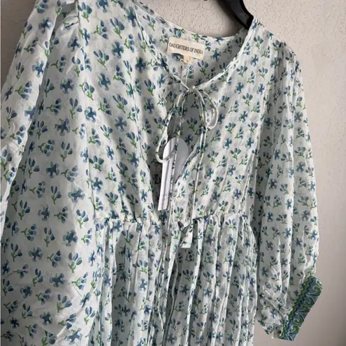 NWT Daughters of India Azure Kyra Maxi Dress White Blue Green Floral Womens L Size L