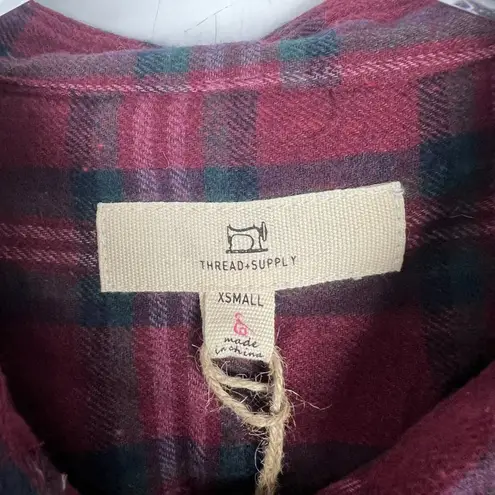 Thread and Supply NWT  Relaxed Plaid Flannel Buttondown Shirt Wine Size XS NEW