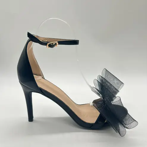 Allegra K Heels Sandals Women 8 Black Mesh Bow Pointed Toe Slip On Dressy New