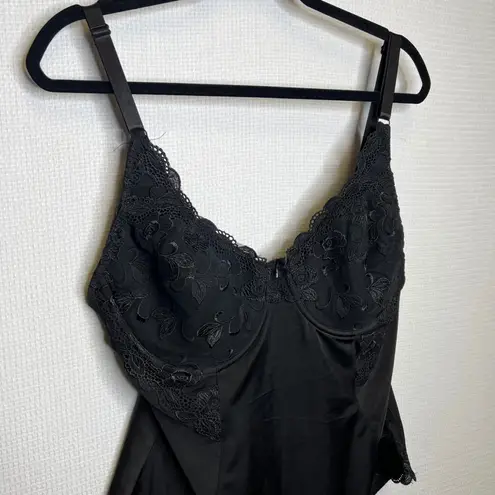 None Black Lace Trim Full Figure Bodysuit Shapewear Adjustable Straps 2X