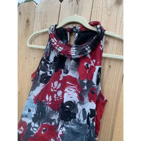 Byer California A Byer Print Sleeveless Top Size Medium Black Grey Red Artsy High Neckline