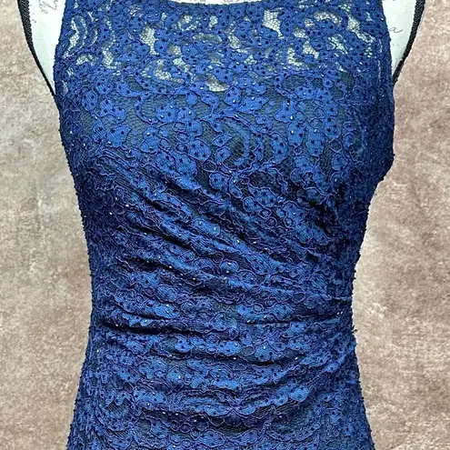 Aidan Mattox Beaded Lace Cocktail Dress Dark Navy Blue 2