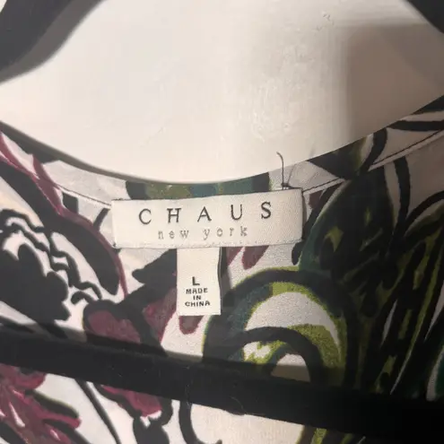 Josephine Chaus Chaus Size Large Art To Wear Asymmetrical Hem Top Fall Tab Sleeves Semi Sheer