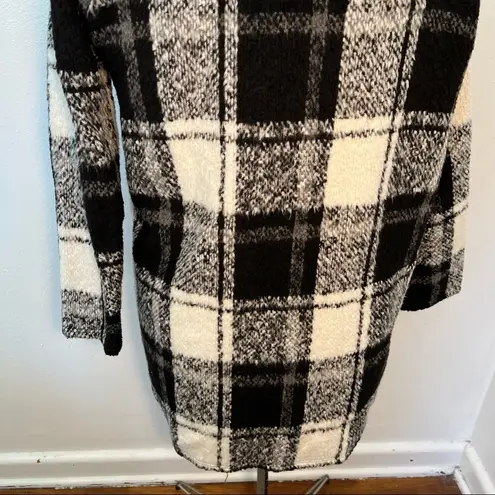 Ann Story Open Sweater Coat White Black Plaid Size L