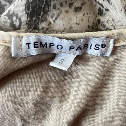 Tempo Paris Shirt Womens Small Cream Gray Snake Print Silk Blouse Edgy Casual
