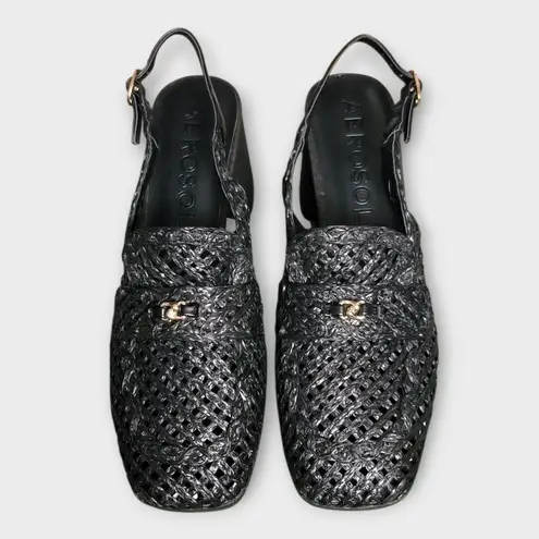 Aerosoles Womens Santiago Black Raffia Slingback Block Heel Loafers Size 10M