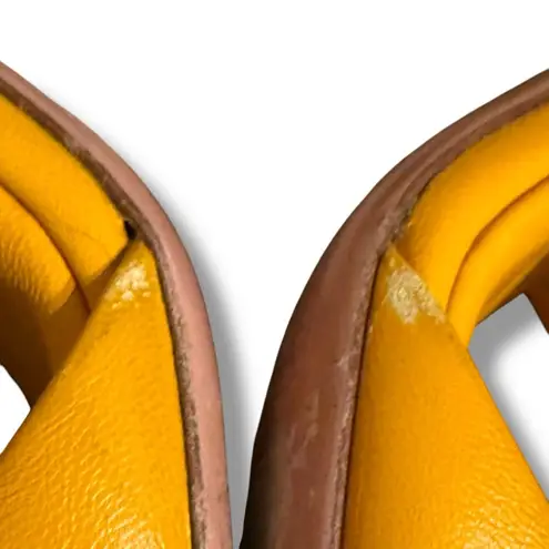 Aquazzura Twist Leather Slip On Mule Sandals Heels in Tuscan Sun Sz EU 37 / US 7 Gold