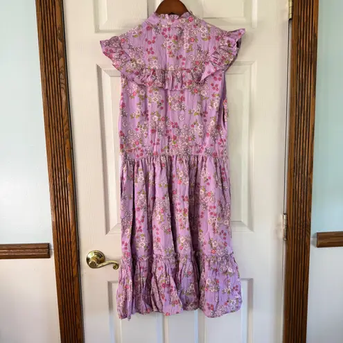 Unique Vintage Purple Floral Prairie Dress Sleeveless Ruffle XL/14