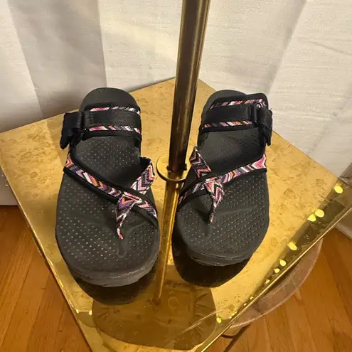 Skechers  Black and Pink Adventure Sandals with Criss-Cross Straps