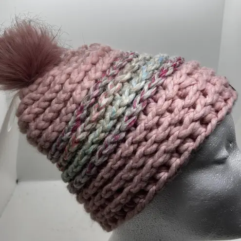 Handmade  Crochet  Pink‎ Stripe Beanie with Pink pom pom. New