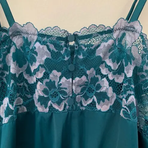 NWT Auden Teal Square Neck Floral Satin Bodysuit Size M