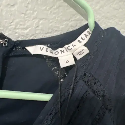 Veronica Beard NEW Addilyn Dress Sz 00 Ink Navy Blue Mini Long Puff Sleeve $498