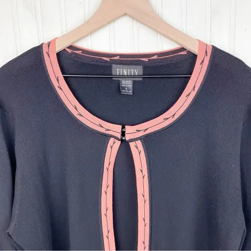 Finity Black Coral Pink Trim Rayon Nylon Knit Cardigan Sweater Women's Size XL