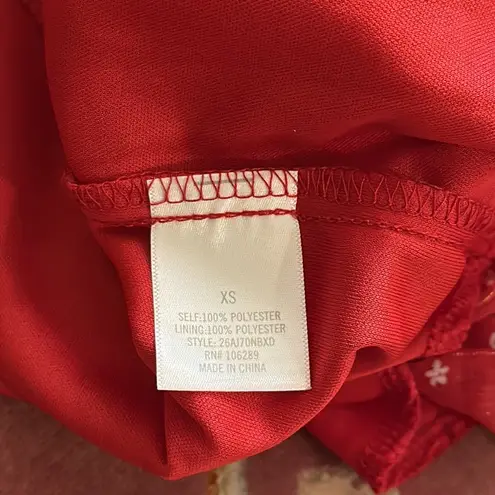 Red Lurex Floral Dress Long Sleeve and Ruffles Size XS