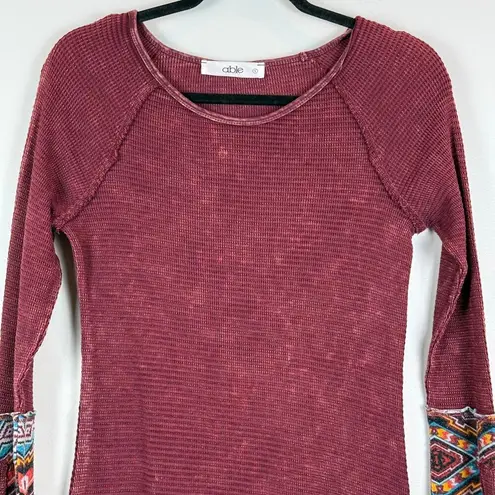 Able Sweater Dress Women's Small Burgundy Texture Knit Geometric Button Cuffs Red