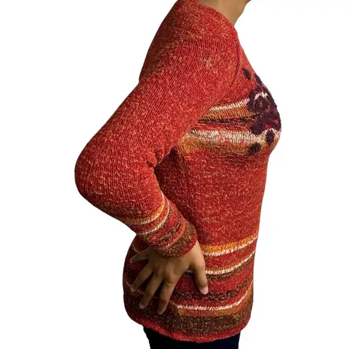 CRAZY HORSE Vintage Y2K Collection Rust Knit Sweater Floral Embroidered Small