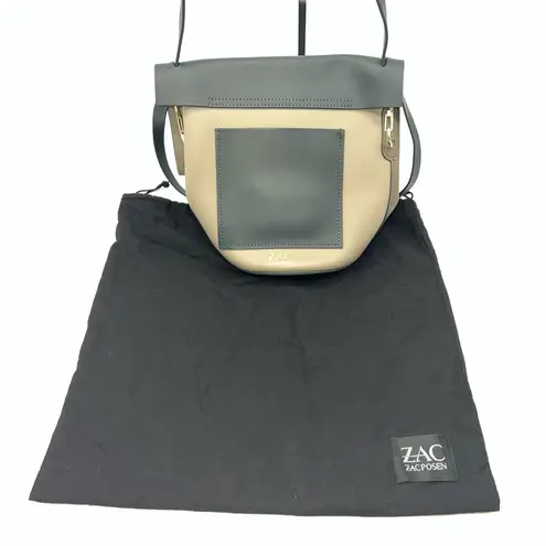 ZAC Zac Posen Taupe/Brown and Charcoal Crossbody Bag w/Branded Black Dust Bag Tan