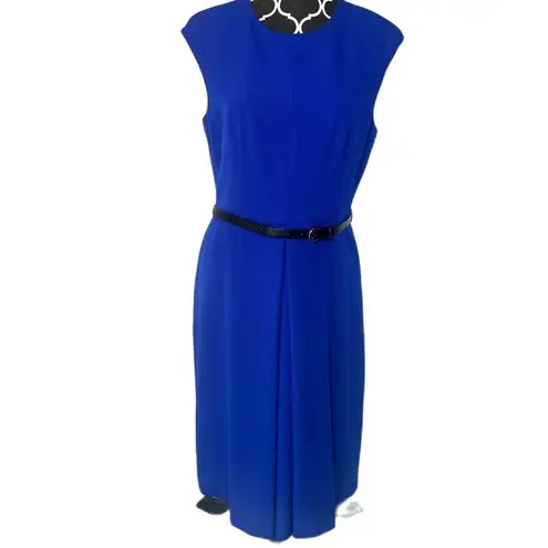Kasper Bold Blue Sleeveless Belted Sheath Dress Career Professional Size 10P