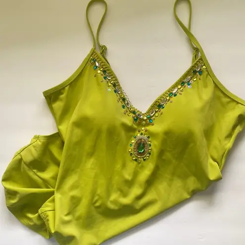 Newport News Y2K vintage  bejeweled v-neck one piece swimsuit, size 12 tall