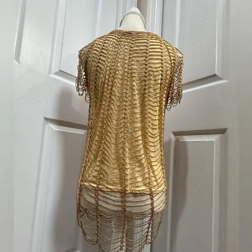 Vintage Gold Mesh Golden Beaded Overlay size L Size L