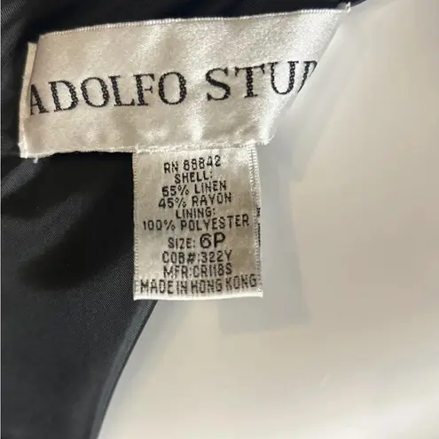 Vintage Black Sheath Dress 6P Shoulder Pads Lined Linen Blend Adolfo Studio 90s