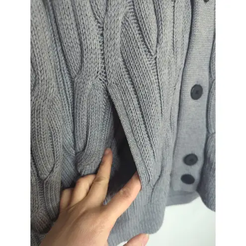 Theory  Gray Merino Wool Cable Knit Shawl Knit Button Cardigan Sweater‎ Women's M