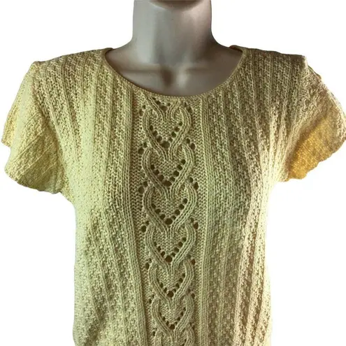 Knit Maven Womens Yellow Short Sleeve Ivory Knit Sweater Top Size M Size M