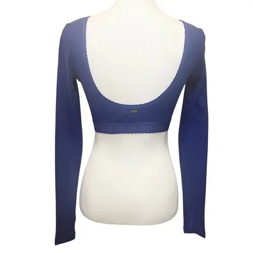 SAVAGE x Fenty NWT Jersey Knit Pointelle Long Sleeve Crop Top Blue Size XS