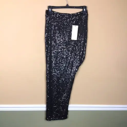 NWT Club London Women’s Black Silver Sequins Leg Slit Maxi Skirt Size 6