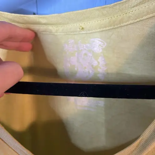 Y2K Lime Green Long Sleeve Top with Cross Leopard Print Design | Size Large Yellow